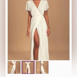 Lulu's White Wrap Maxi Dress with Flutter Sleeves, XS
